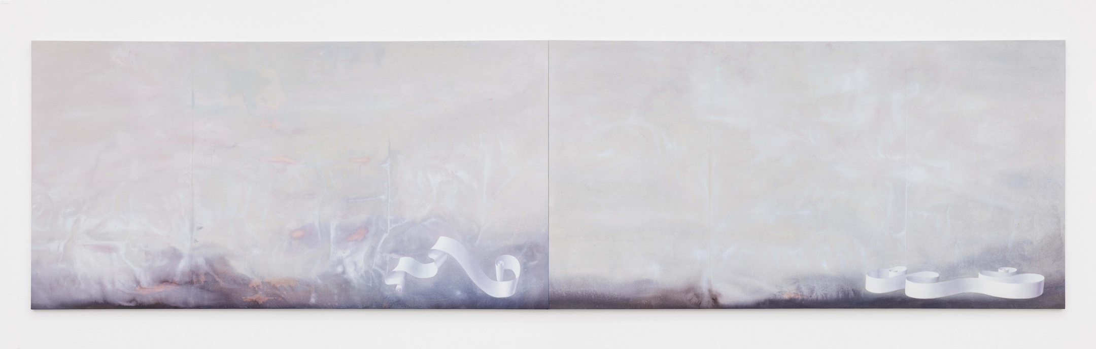 Katharina Schilling — A river that loses its name when it flows into the sea, pigment and oil on canvas,130&thinsp;×&thinsp;500 cm, 2026